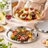 Stainless Steel Round Plate Shallow Tray Rustproof Breakfast Serving Tray  Restaurant