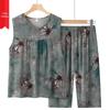 Grandma's Summer Silk-Cotton Sleeveless Pajama Set - Plus Size, Loose-fit Vest & Shorts for Middle-Aged and Elderly