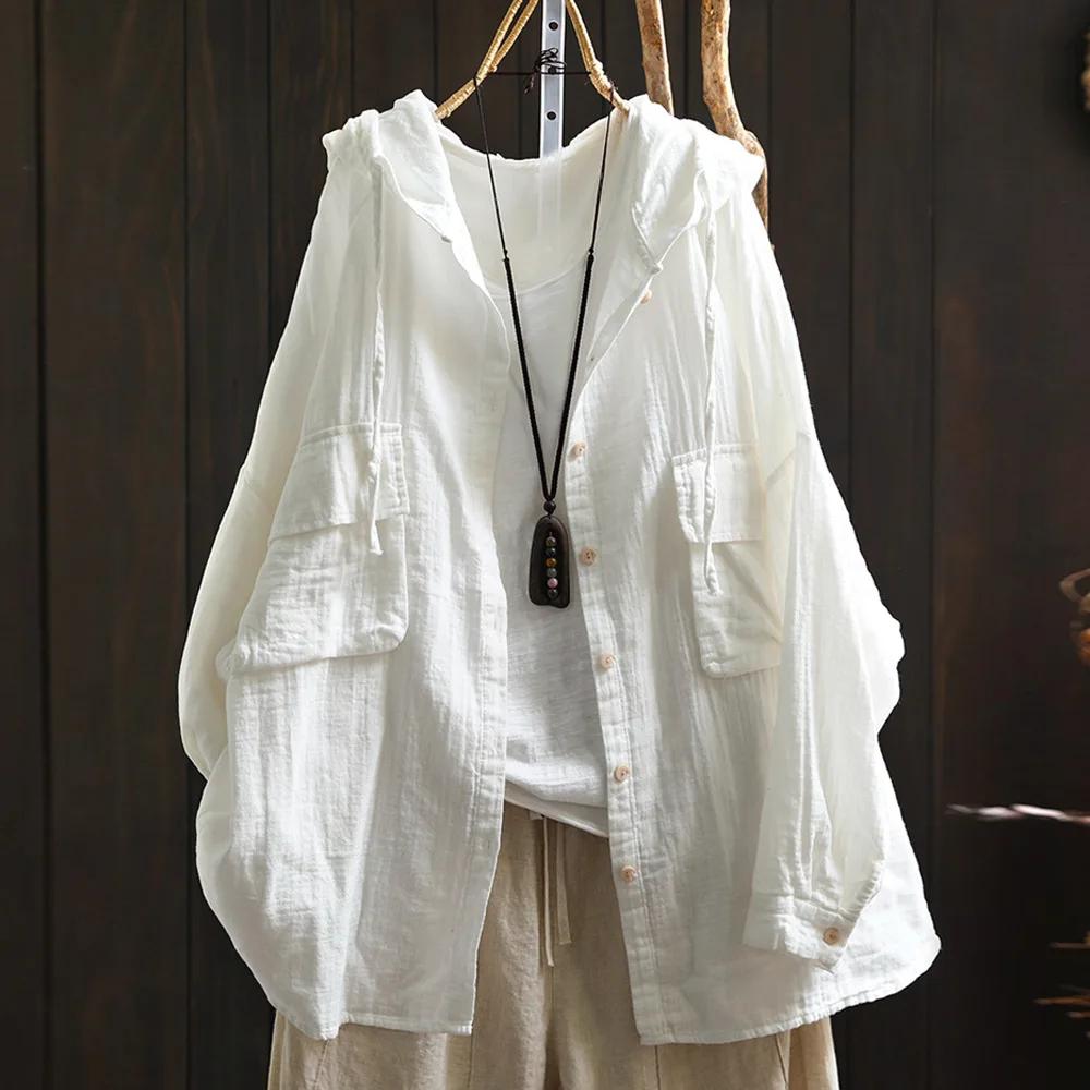 

Женские хлопковые худи летние в японском стиле с капюшоном короткие длинные однотонные рубашки и блузки больших размеров топы с коротким/длинным рукавом One size белый