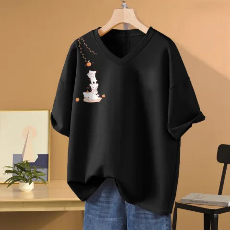 Κοντομάνικη μπλούζα, Φαρδιά γραμμή, Κολακευτικό τοπ με V λαιμόκοψη και τύπωμα για γυναίκες