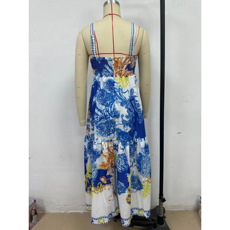 Women's Summer Vacation Style Positioning Print Halter Dress