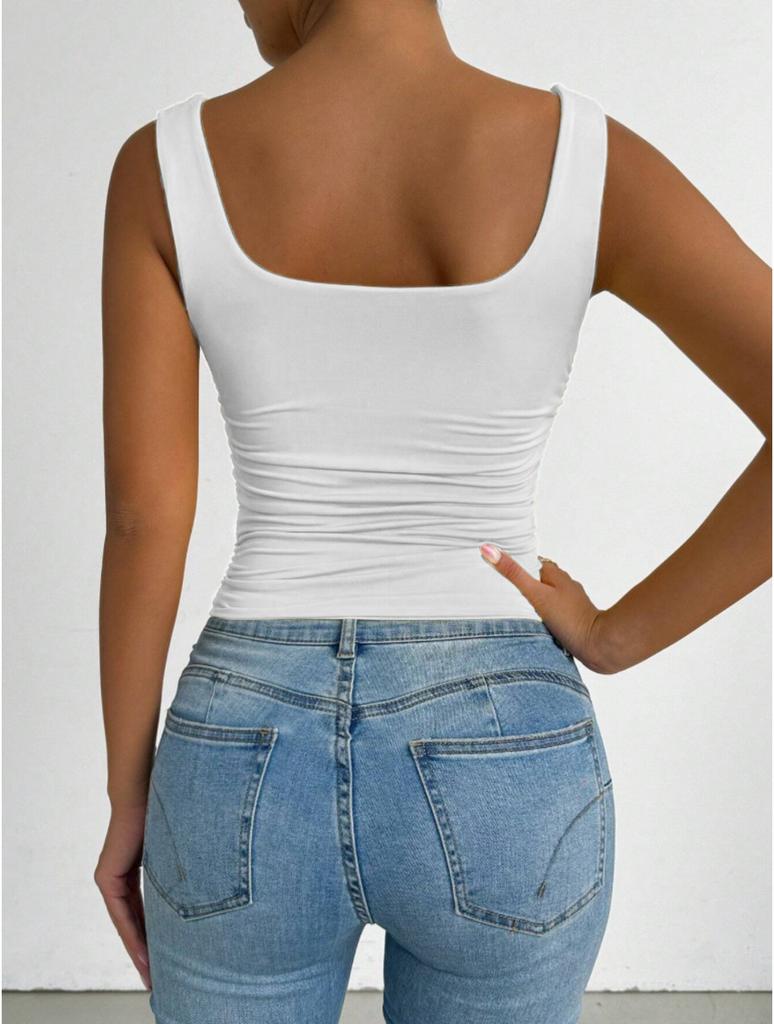 Square Neck  Knit Tank Top Crop Tops Women Summer Camis Solid Color Camisole Fashion SportsTube Female Sleeveless Cropped Y2K Girl Clothes