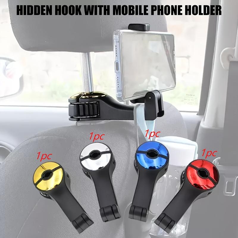 1pc Universal Car Headrest Hidden Hook with Mobile Phone Holder - Durable PVC Material, 2-in-1 Design for Wallets, Bags, and Phone Storage