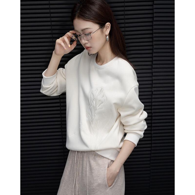 Demana Women's Winter 350G Aolai Velvet Loose Fit Embroidered Sweatshirt