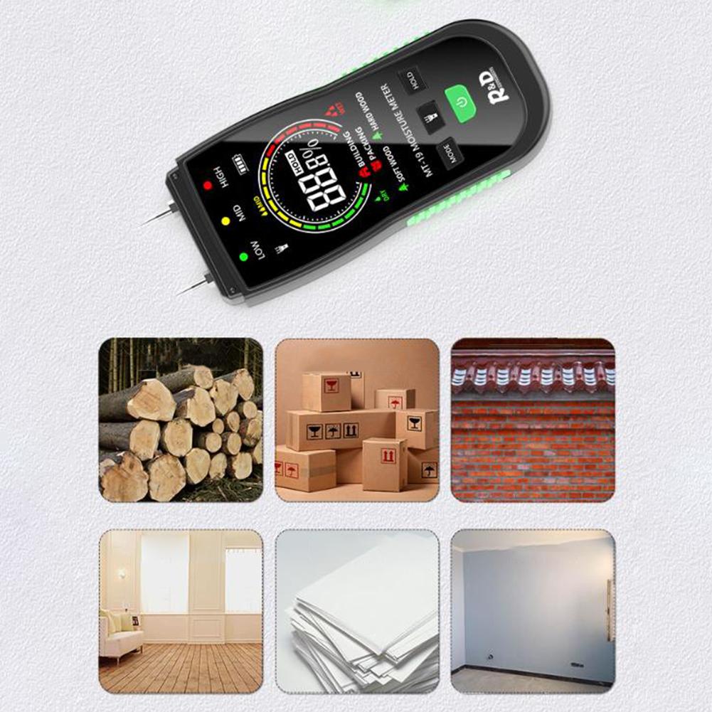 Digital Mold Detector Backlit LCD Screen 2 Pins Wood Humidity Tester Auto Power Off Portable for Walls Firewood Drywall Concrete