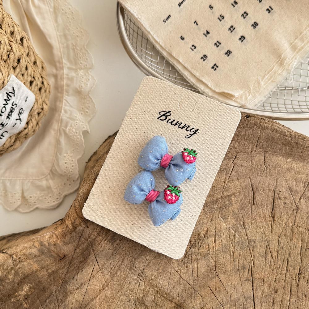 2025 Spring Summer New Embroidered Cherry Strawberry Hair Clips & Ties, Candy Color Bow Duckbill Clips, Hair-Friendly Barrettes