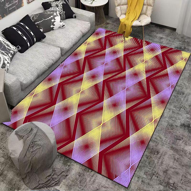 Geometric Diamond Pattern Carpet with Red, Yellow, and Purple Design Suitable for Use As an Anti-slip for Living Room Bedroom Sofas