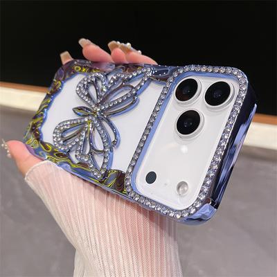 Luxury Plating Glitter Diamond Hollow Butterfly Phone Case for IPhone 17 Air 16 15 14 Plus 13 12 11 Pro Max Shockproof TPU Cover