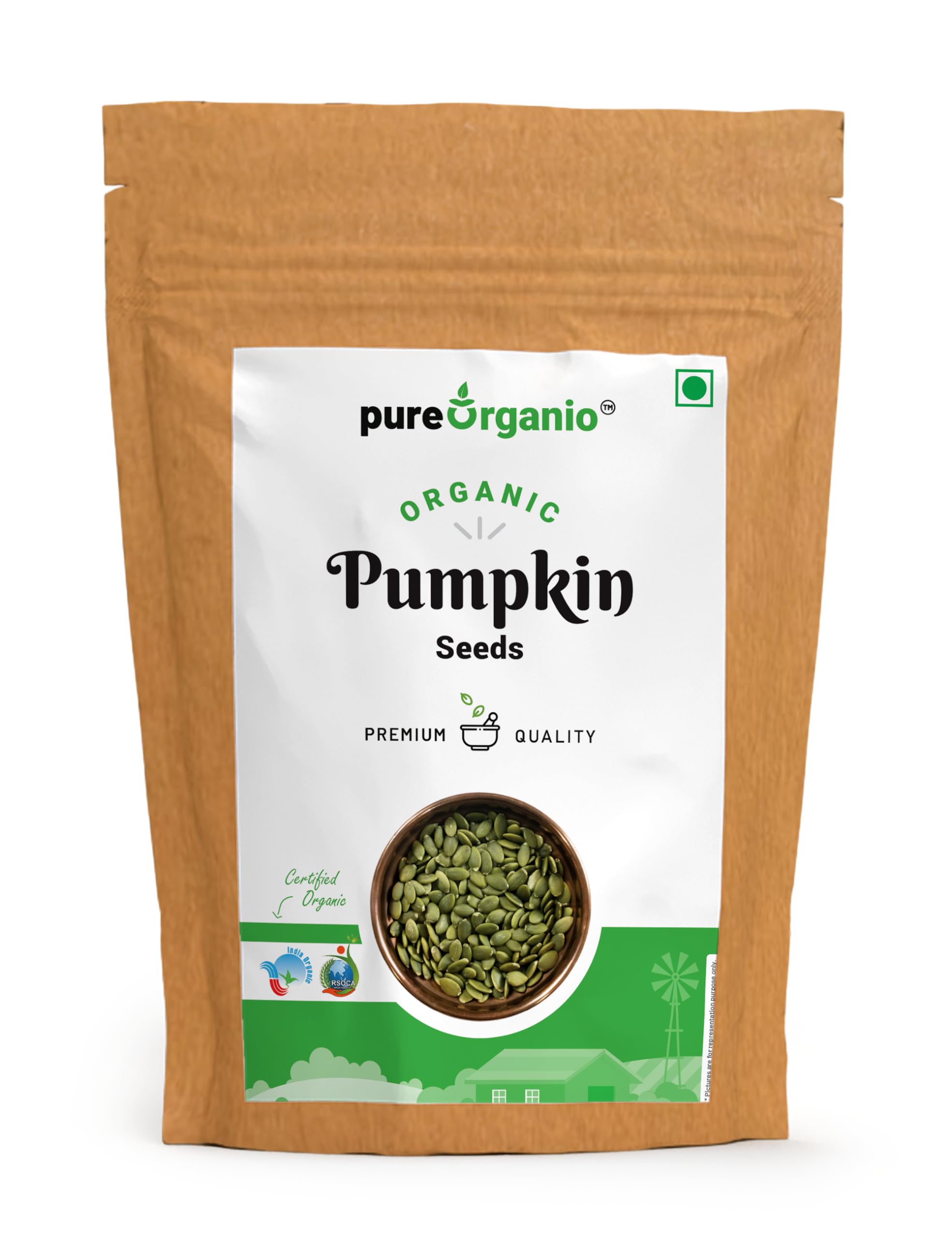 Pure Organio Organic Pumpkin Seeds - Immunity Booster Raw organic pumpkin seeds for Eating, Nutritious and Healthy Snacks, Perfect Addition to Yo