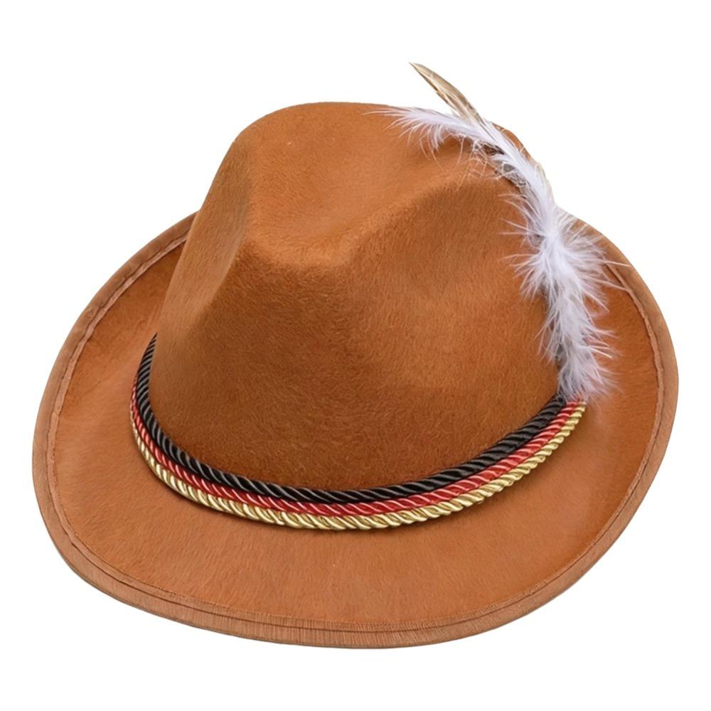 Decorative Side Cord Bavarian Feather Hat Structured Brim Jazz Cap New Costume Cap Men Women