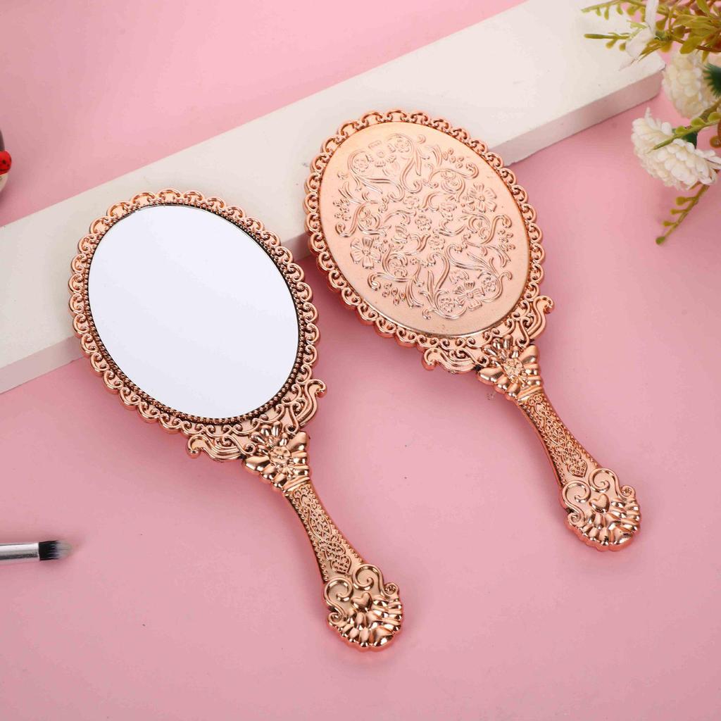European-Style Irregular Shape Retro Handheld Makeup Mirror with Portable Handle