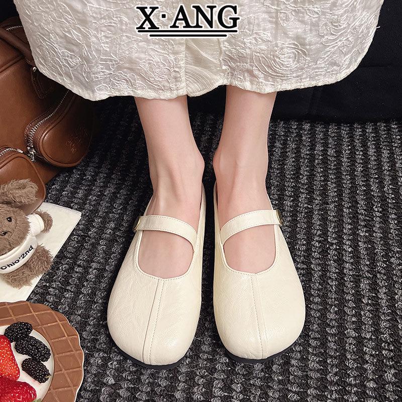 

Leather soft-soled Mary Jane shoes bag head half slippers women s summer wear 2025 new models with skirts lazy sandals single shoes 40