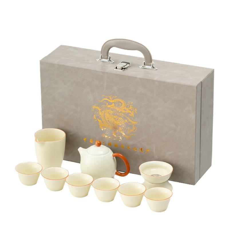 Enterprise high-end guest reception ceramic tea set light luxury opening Ru kiln gift box boutique set