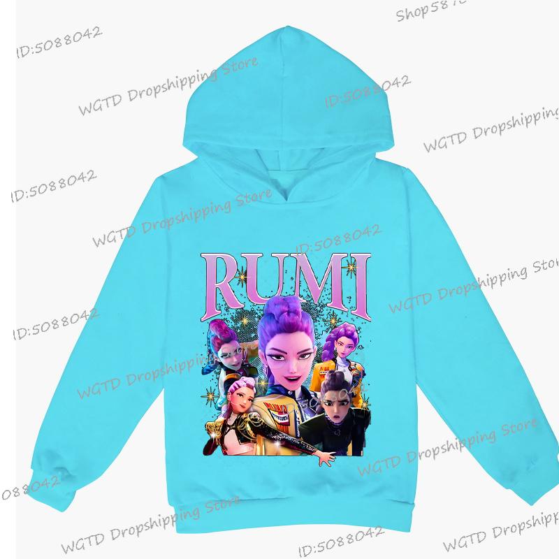 KPop Lovci démonů Rumi Potisk Mikiny pro Dospívající Dívky Chlapce Ležérní Mikina s Kapucí a Dlouhým Rukávem Hip Hop Korejská Anime Mikina Y2K Dětská Mikina