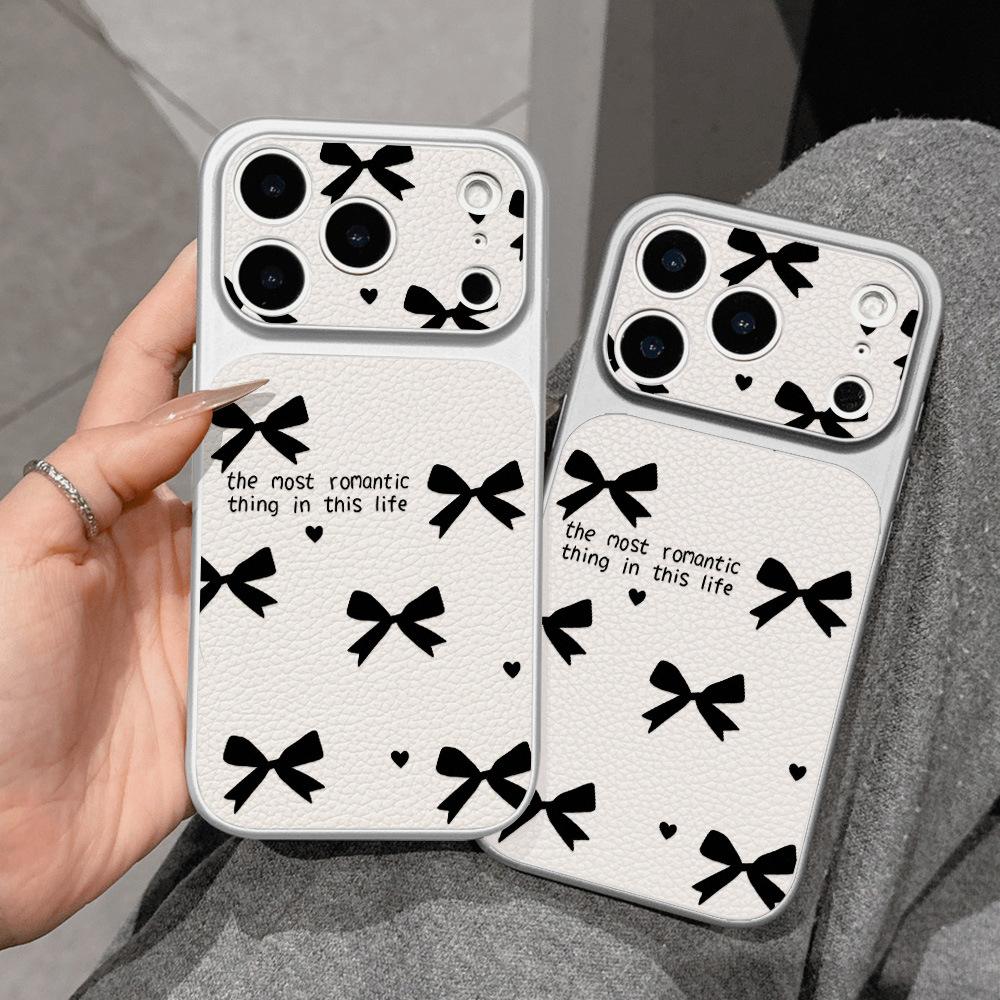 Ins Style Simple Bow Is Suitable for iPhone17 Large Window 16pro Mobile Phone Case 15 Fine Holes All-inclusive 13pm