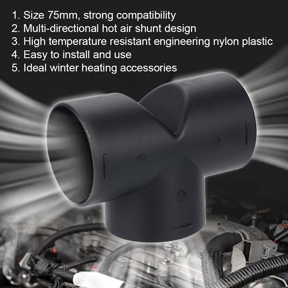 75mm Air Vent Ducting Y T Elbow Pipe Outlet Exhaust Joiner Connector Diesel Heater Air Duct Connector Heater Vent Splitter