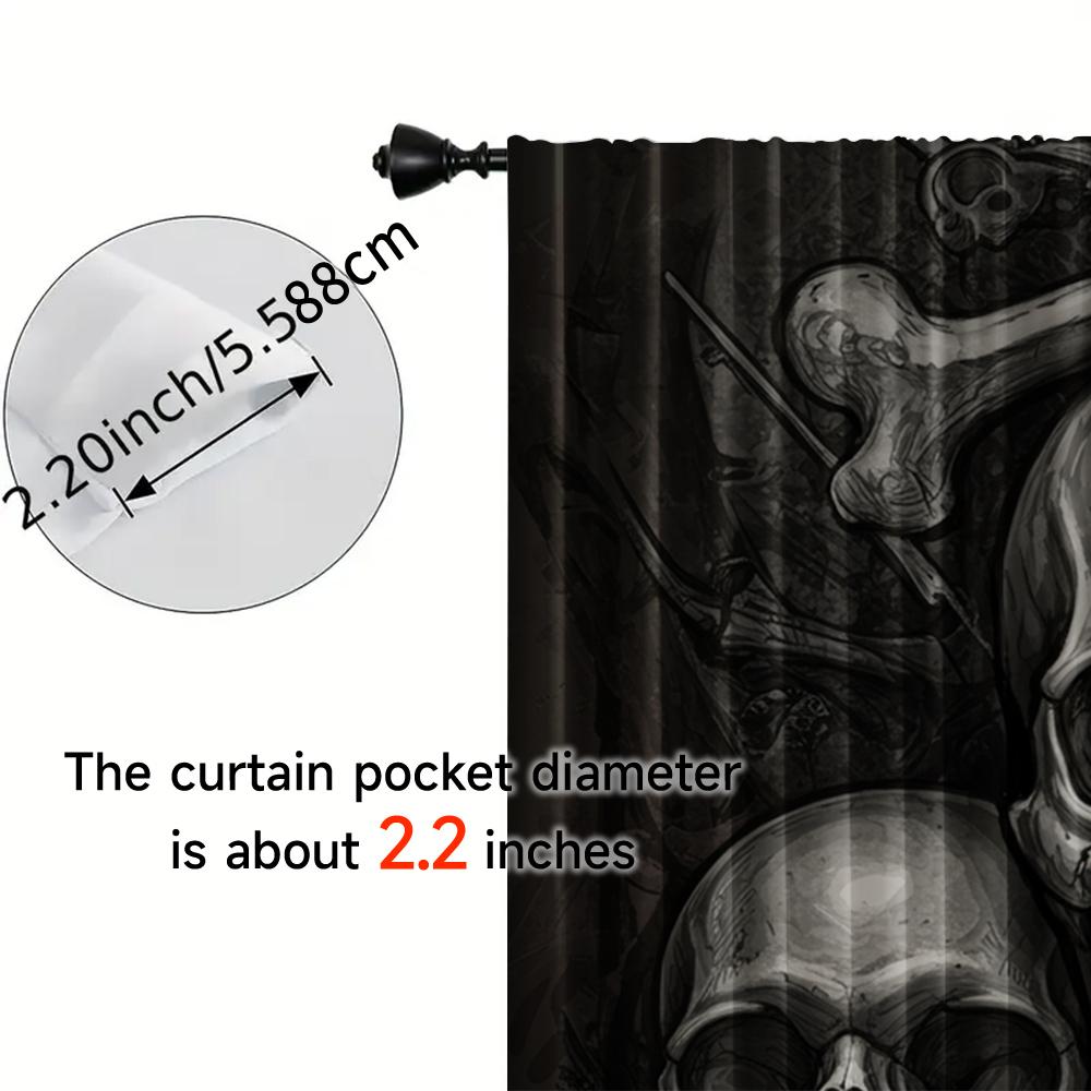 2pcs, 2D flat Window Treatment Curtains Gothic Triple Skull Versatile Polyester,Without Electricity Family Party Decoration