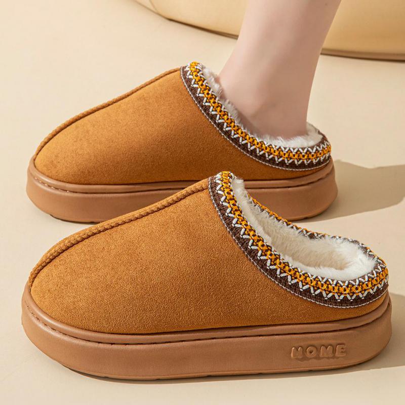 Fashion Platform Fluffy Slippers Women House Flats Fashion Plush Winter Designer Shoes Ladies Home Elegant Brown Fur Slippers Suede