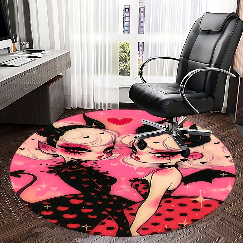 Charming Devil Twin Girls Round Chair Mat - Cute Home Decor, Office Rug, Gift for Any Room0472b