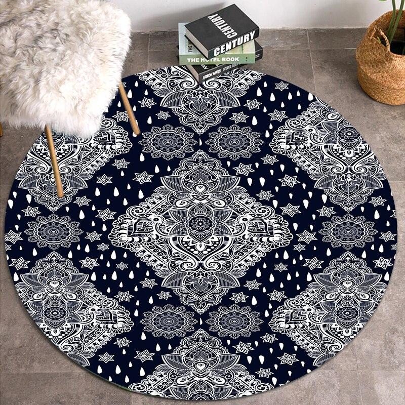 Ethnic Style Rug Floor Mat Boho Round Carpet Home Hotel Living Room for Kids Anti Slip Carpet Doormat Circle Rug