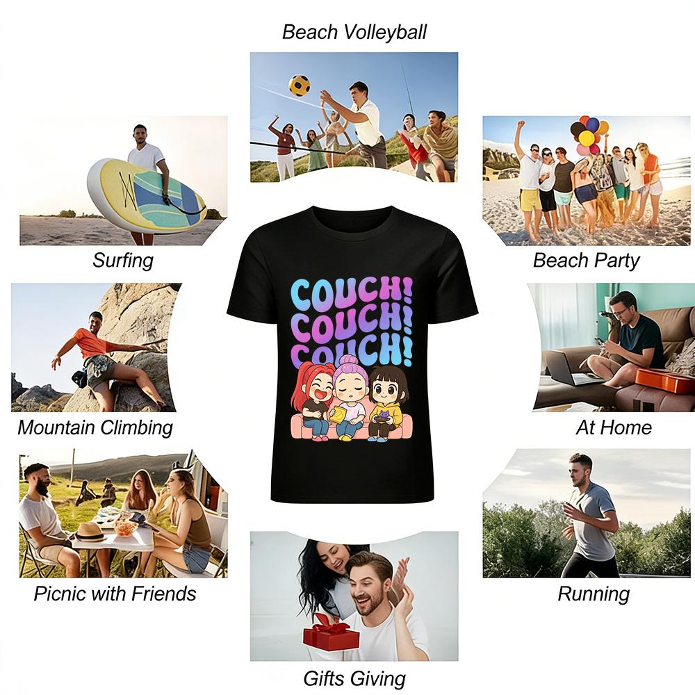 Couch Girls Graphic Tee Best Friend Hangout Shirt Lazy Sofa Movie Night Casual Top Pure Cotton T-shirt