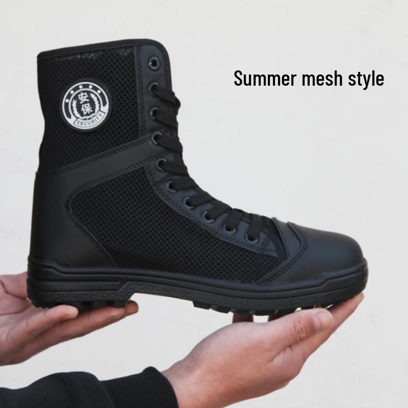 Men's High-Top Black Tactical Safety Boots - Non-Slip, Breathable, Durable for All Seasons Hiking
