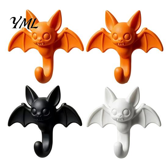 Space Saving Hooks for Apartment 2Pcs 3D Printed Bat Hanging Hooks, Decorative Wall Hangers Keys Unique Shaped Towels Bags, Adhesive Halloween