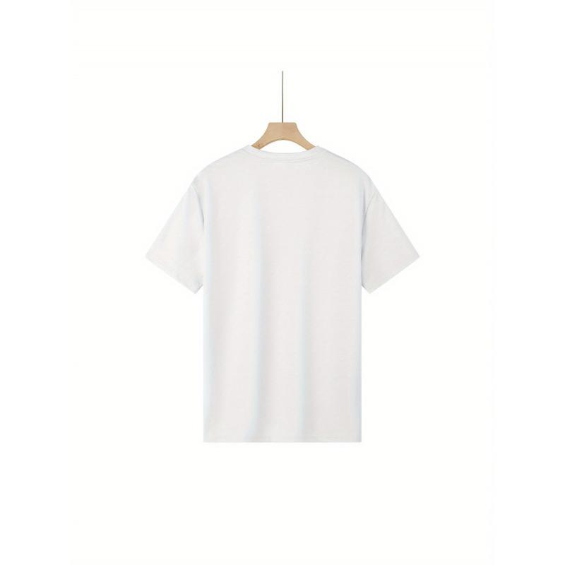 European sizes Men's  T-Shirt - Print Short Sleeve Round Neck, Black/White with White Logo - Breathable Summer Casual Tee for Beach, Music Festivals