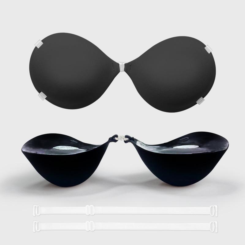 Hand-Brushed Adhesive Breast Pasties for Enhanced Look with Transparent Straps, Gathering Effect, and Invisible Bra Cups for Small/Flat Chests