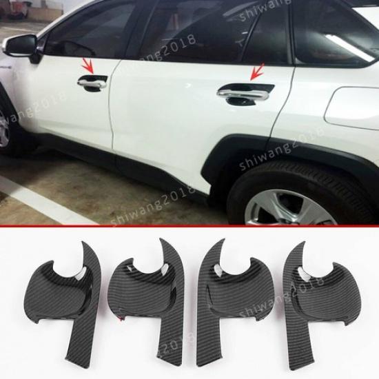 8PCS Carbon Fiber ABS Exterior Door Handle Bowl Cover For Toyota RAV4 2019-2020