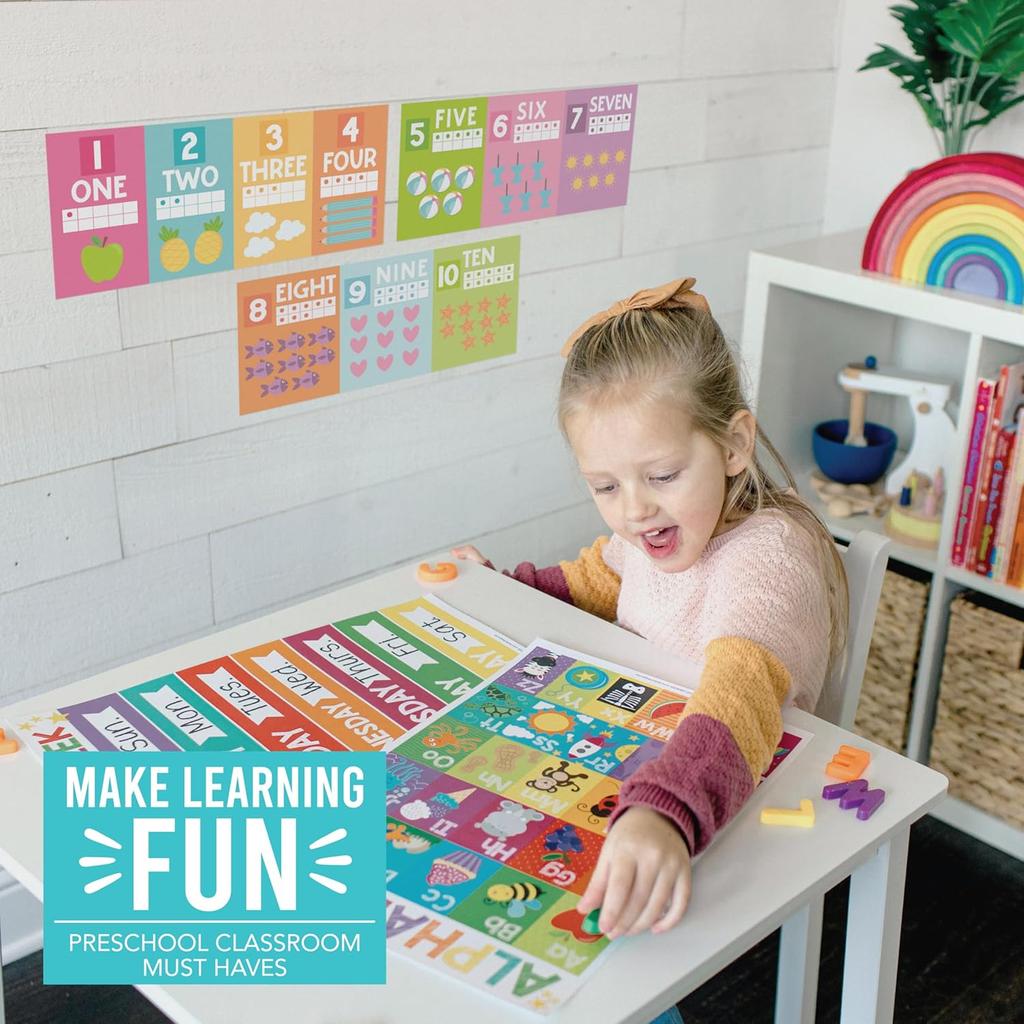 Hadley Designs Alphabet for Classroom Wall - ABC Letters and Numbers Posters for Preschool and Kindergarten - Alphabet Line for Classroom Decor and