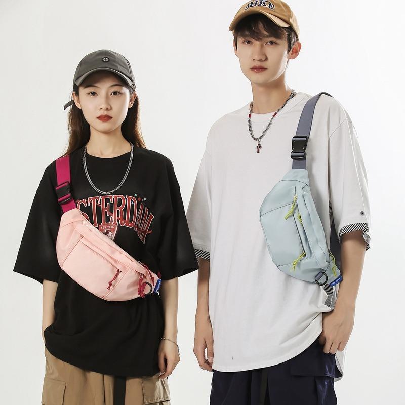 Breast bag fashion casual Korean version ins style solid color messenger bag men and women couples shoulder bag commuter fashion fanny pack