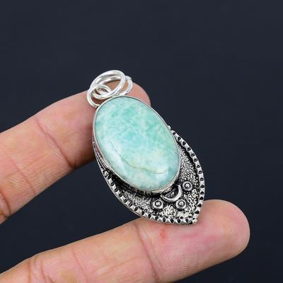 Memorial Day Sale 925 Sterling Silver Natural Amazonite Bezel Pendant Jewelry