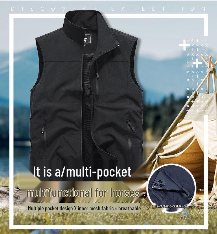 Men's Plus Size Multi-Pocket Breathable Vest for Spring and Autumn