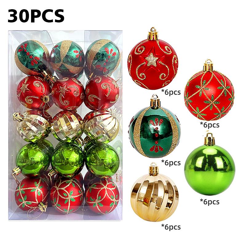 30pc/box Painting New Year Sparkling Christmas Balls Gifts Christmas Tree Pendants Home Hanging Pendants Exquisite 6cm