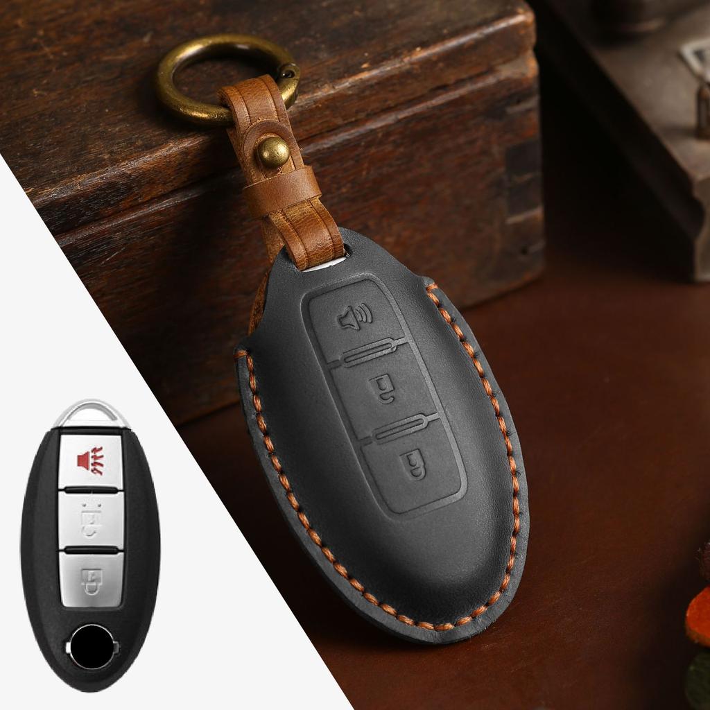 Genuine Leather Auto Key Fob Remote Cover Case Fit For Nissan Quest Elgrand Nv200 Evalia Serena Qashqai Juke X-Trail Note Almera Altima Auto