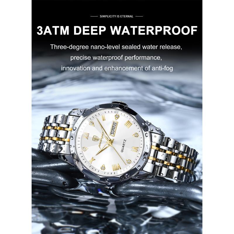 POEDAGAR Orologio da uomo di lusso originale impermeabile luminoso con data settimana acciaio inossidabile quarzo moda