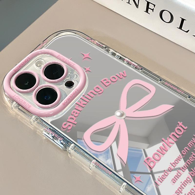 Pink Bow for IPhone16promax Phone Case for Apple 14 Cream Case 12/11 Mirror 15plus