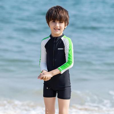 Momasong Boys' Long Sleeve One-Piece Sun Protection Swimsuit for Toddlers