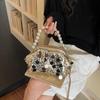 Ladies' Handbag, Women's Light Luxury Socialite Style Dinner Bag, Sequin Clip on Pearl Chain Handbag, Lace Flower Wedding Bag