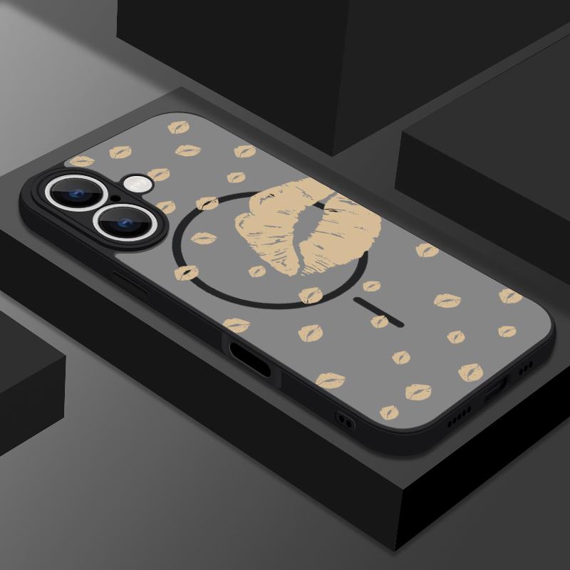 Color Lips Pattern Clear Matte Wireless Charge Case For iPhone 16E 16 Pro Max 15 Pro 14 13 Soft Edge Shockproof for Magsafe Magnetic Phone Cover