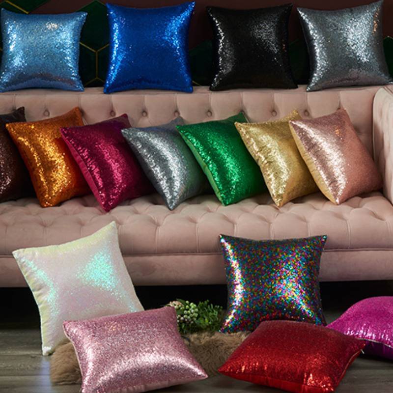 Chameleon Fabric Sequin Pillowcase With Solid Color For Living Room Decor