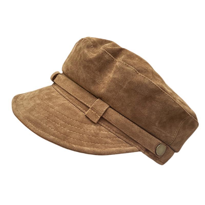 Trendy Temperament Painter Hat Brown Suede Soft Edge Flat Top Newsboy Hat Female Retro British Star Anise