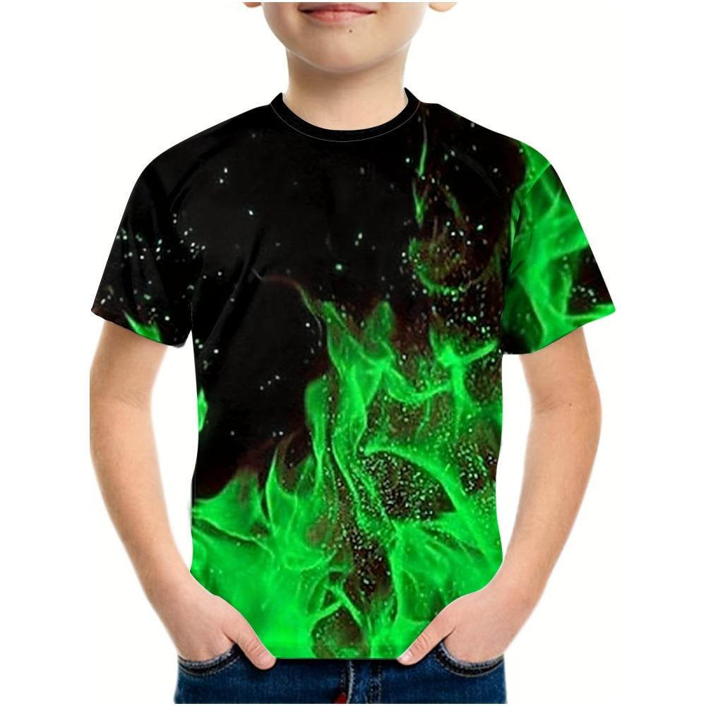 

Kids Flaming Dragon 3D Digital Printed Boys Fashion and Comfortable Round Neck Short Sleeved T-shirt 170
