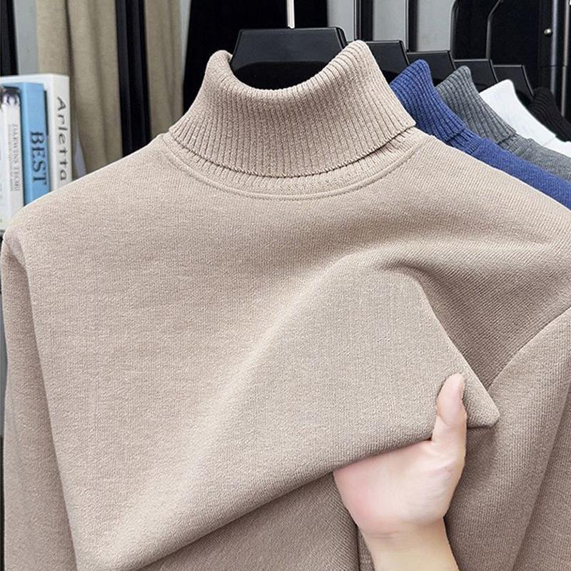 Men's One-Piece High-Neck Fleece Sweater, Autumn & Winter Thickened Warm Wool Knit Base Layer