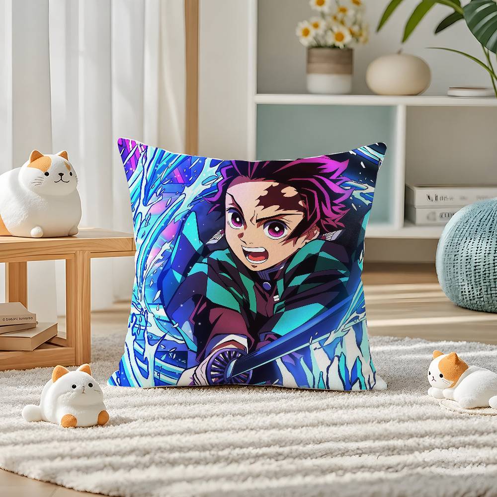 Demon Slayer Kamado Tanjiro Anime Plush Pillow Cover Soft Short Plush Cushion Cover For Sofa Bedroom Home Decor Gift Decoration