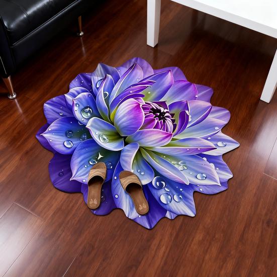 Flower Floor Rug Non-Slip Absorbent Bathroom Mat Decorative 3D Realistic Pattern Floral Mat