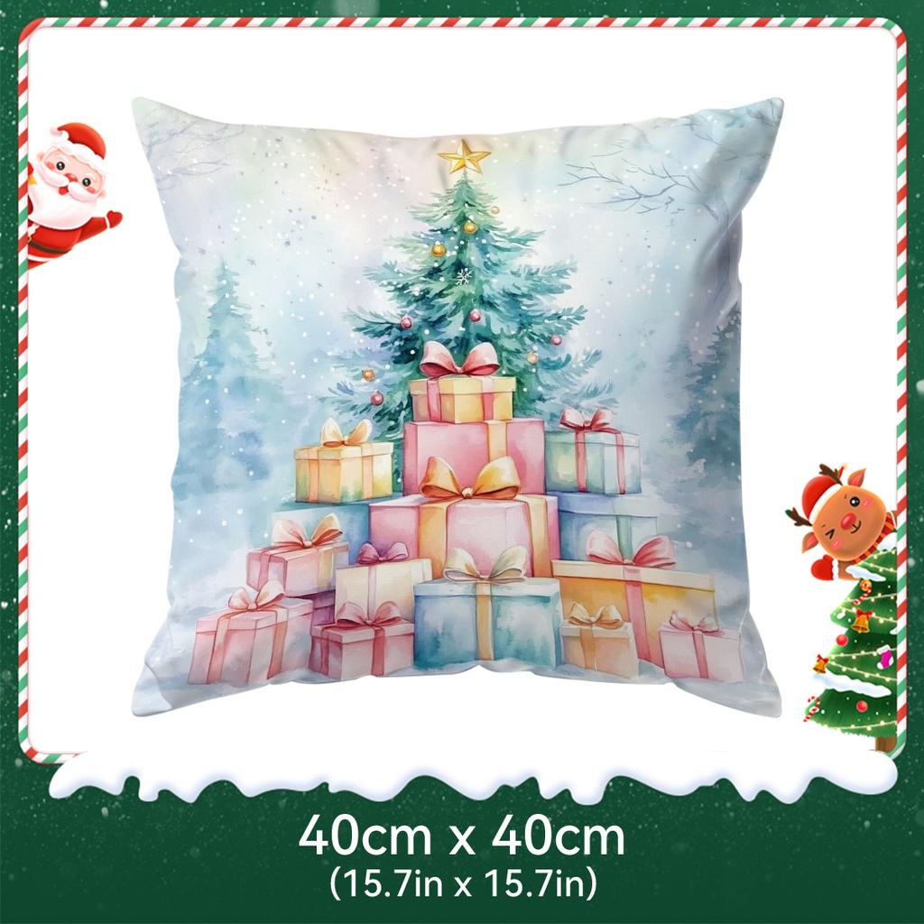 Watercolor Christmas Tree Illustration Pillowcase Bedroom Cushion Cover 100% Polyester Living Room Cushion Pillowcase Home Decor