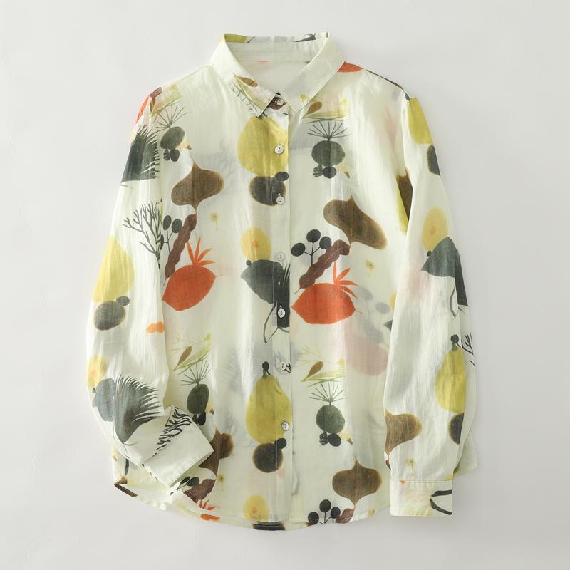 Dimanaf 2025 Blouse Women Long Sleeve Linen Vintage Blouses Shirts Thin Tops Tees Loose Floral Tees