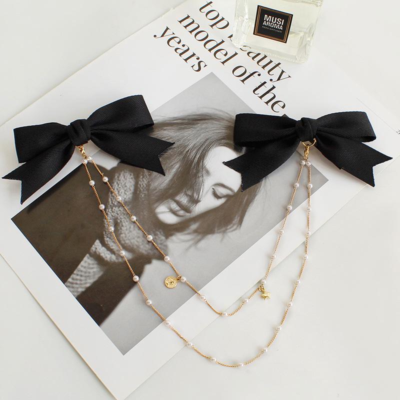 Lystrfac Korean Long Ribbon Bow Hairpin for Women Girls Hairclip Bangs Hairgrips Cute Back Head Top Clip Hair Accessories